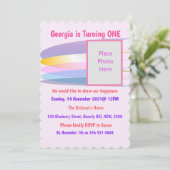 Roze 1e verjaardag Uitnodiging (Staand voorkant)