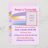 Roze 1e verjaardag Uitnodiging (Voorkant / Achterkant)