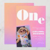 Roze 1e verjaardag uitnodigingen voor haar Retro F (Voorkant / Achterkant)