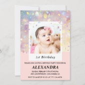 Roze 1e verjaardagsuitnodiging Confetti Foto Kaart (Voorkant)
