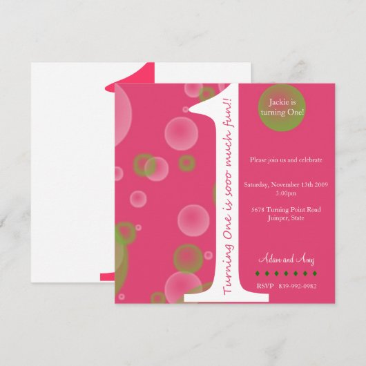 Roze 1ste verjaardag #1 kaart (Voorkant / Achterkant)