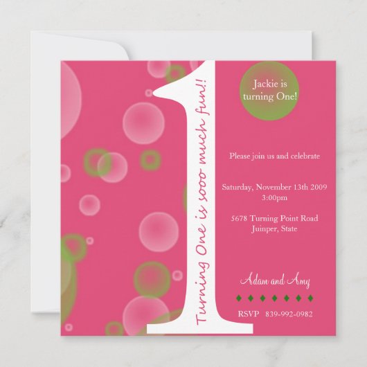 Roze 1ste verjaardag #1 kaart (Voorkant)