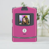Roze 2000s Flip Telefoon Verjaardag Kaart (Staand voorkant)