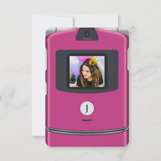 Roze 2000s Flip Telefoon Verjaardag Kaart (Voorkant)