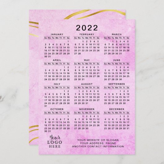 Roze 2022 Agenda Uw Logo bedrijf Programmakaart (Voorkant / Achterkant)