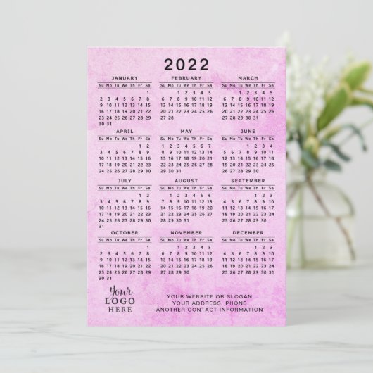 Roze 2022 Agenda Uw Logo bedrijf Programmakaart (Staand voorkant)