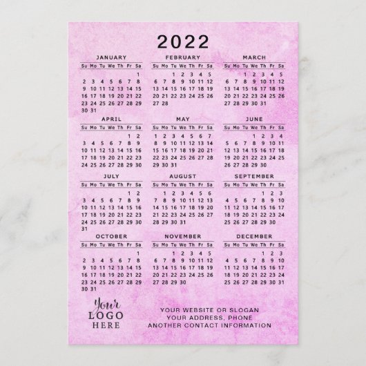 Roze 2022 Agenda Uw Logo bedrijf Programmakaart (Voorkant)