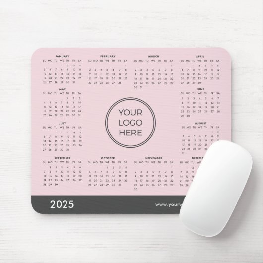 Roze 2025 Kalender Zakelijke Logo Muismat (Met muis)
