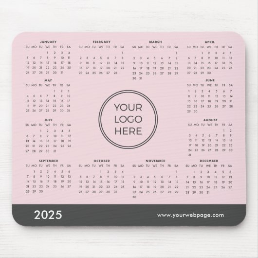 Roze 2025 Kalender Zakelijke Logo Muismat (Voorkant)