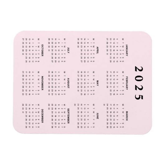 Roze 2025 Maandkalender Magneet (Horizontaal)
