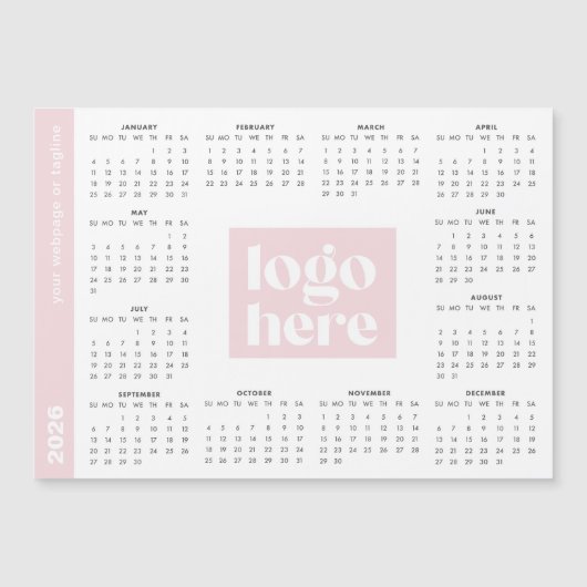 Roze 2026 Zakelijk Logo Magnetische Kalender (Voorkant)