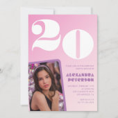 Roze 20e verjaardag uitnodiging Retro Foto (Voorkant)