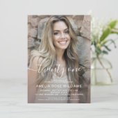 Roze 21e Birthday Invitations Foto Kaart (Staand voorkant)