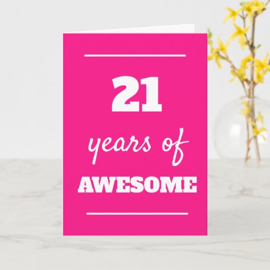 Roze 21e Birthday Kaart (Gele Bloem)