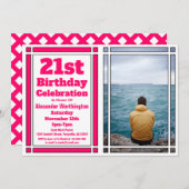 Roze 21e Foto Birthday Party Invitation Kaart (Voorkant / Achterkant)