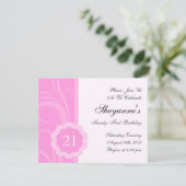 Roze 21e uitnodiging van de Birthday Party (Staand voorkant)
