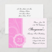 Roze 21e uitnodiging van de Birthday Party (Voorkant / Achterkant)