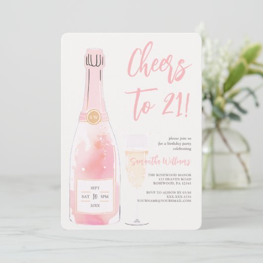 Roze 21e verjaardag kaart (Staand voorkant)