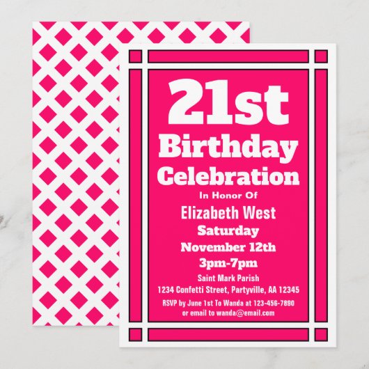 Roze 21e verjaardag kaart (Voorkant / Achterkant)