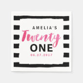 Roze 21e verjaardag van Chic Black & White Stripes Servetten (Voorkant)
