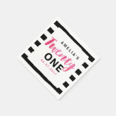 Roze 21e verjaardag van Chic Black & White Stripes Servetten (Hoek)
