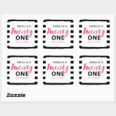 Roze 21e verjaardag van Chic Black & White Stripes Vierkante Sticker (Vel)