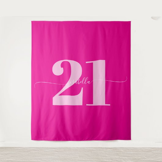 Roze 21e verjaardagsfeest wandkleed (Voorkant)