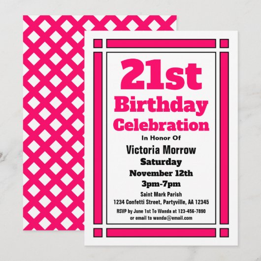 Roze 21ste uitnodiging van de Dag van de Woensdag (Voorkant / Achterkant)