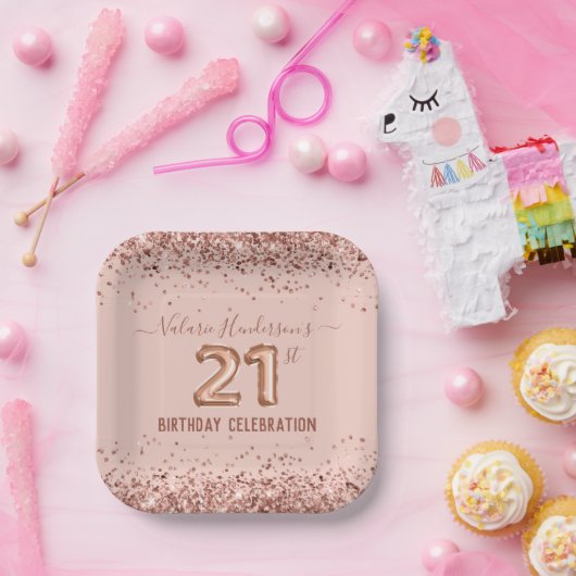 Roze 21ste verjaardag Bord van glitter (Feest)