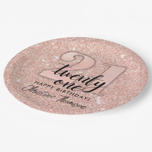 Roze 21ste verjaardag Borden op papier Papieren Bordje (Gekanteld)