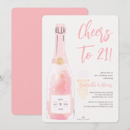 Roze 21ste verjaardag kaart (Voorkant / Achterkant)