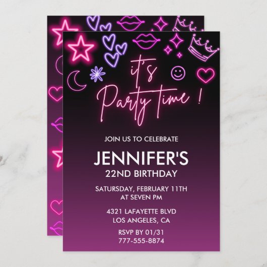 Roze 22e verjaardag uitnodigingen voor haar Modern (Voorkant / Achterkant)