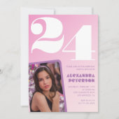 Roze 24e verjaardag uitnodigingen Retro Foto (Voorkant)