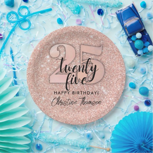 Roze 25e verjaardag Borden op papier Papieren Bordje (Feest)