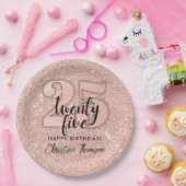 Roze 25e verjaardag Borden op papier Papieren Bordje (Feest)