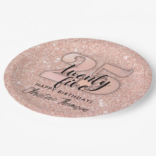 Roze 25e verjaardag Borden op papier Papieren Bordje (Gekanteld)