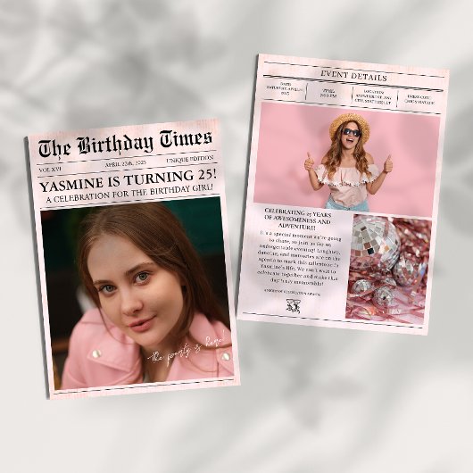 Roze 25ste Verjaardagsfeest Krant Hoesje Foto Kaart