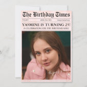 Roze 25ste Verjaardagsfeest Krant Hoesje Foto Kaart (Voorkant)