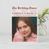 Roze 25ste Verjaardagsfeest Krant Hoesje Foto Kaart (Staand voorkant)