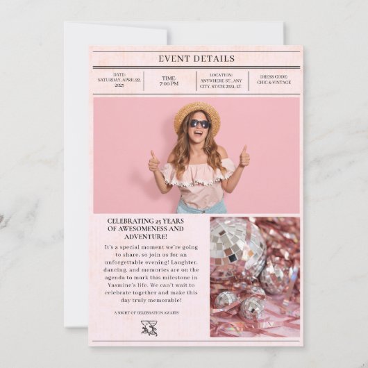 Roze 25ste Verjaardagsfeest Krant Hoesje Foto Kaart (Achterkant)