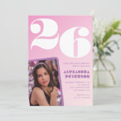 Roze 26e verjaardag uitnodigingen Retro Foto (Staand voorkant)