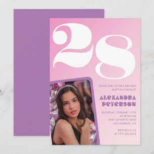 Roze 28e verjaardag uitnodigingen Retro Foto
