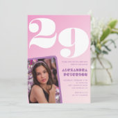 Roze 29e verjaardag uitnodigingen Retro Foto (Staand voorkant)