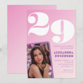 Roze 29e verjaardag uitnodigingen Retro Foto (Voorkant / Achterkant)