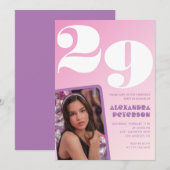 Roze 29e verjaardag uitnodigingen Retro Foto (Voorkant / Achterkant)