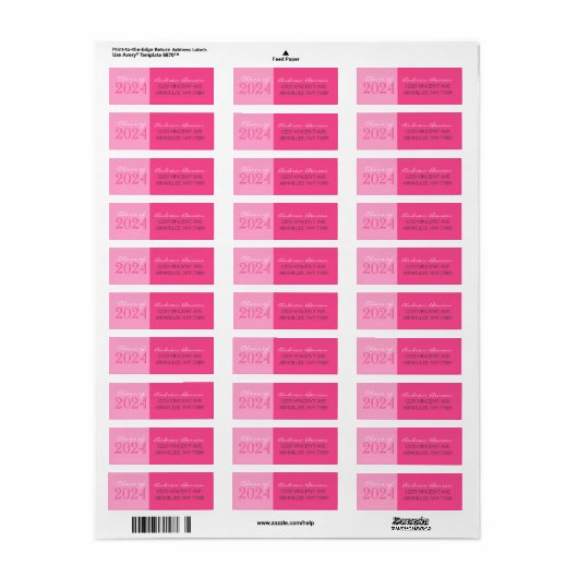 Roze 2 getinte Afstuderen retour adreslabels Etiket (Full Sheet)