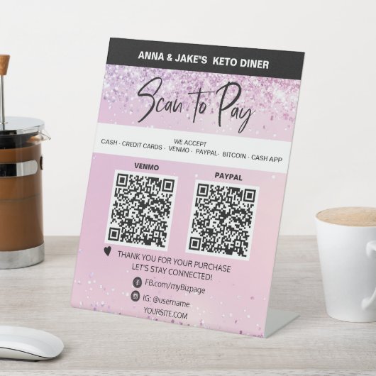 *~* ROZE - 2 QR BETALING - Tafeltafel Tent Reclamebord Met Voetstuk (Insitu)