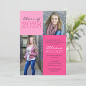 Roze 2 Toned Classic 2 Foto Afstuderen Kaart (Staand voorkant)