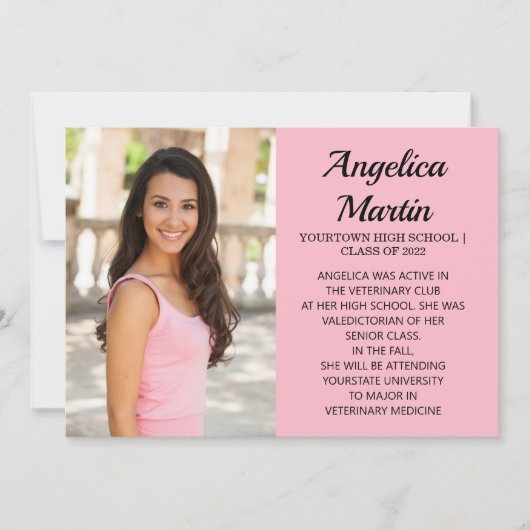 Roze 2-zijdig Afstuderen 3 Fotoaankondiging Aankondiging (Voorkant)
