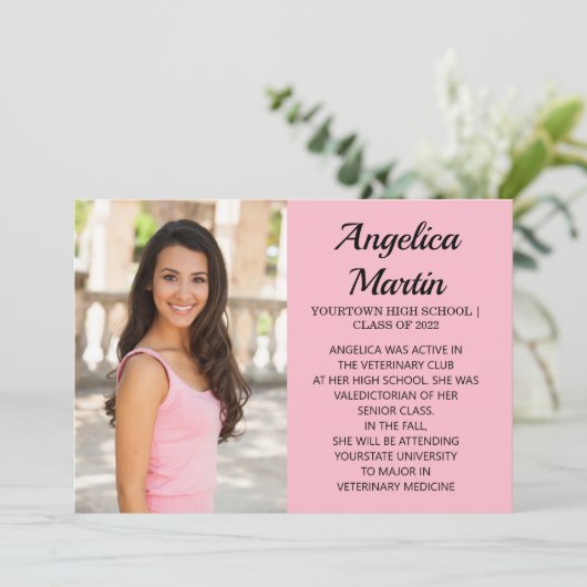 Roze 2-zijdig Afstuderen 3 Fotoaankondiging Aankondiging (Staand voorkant)
